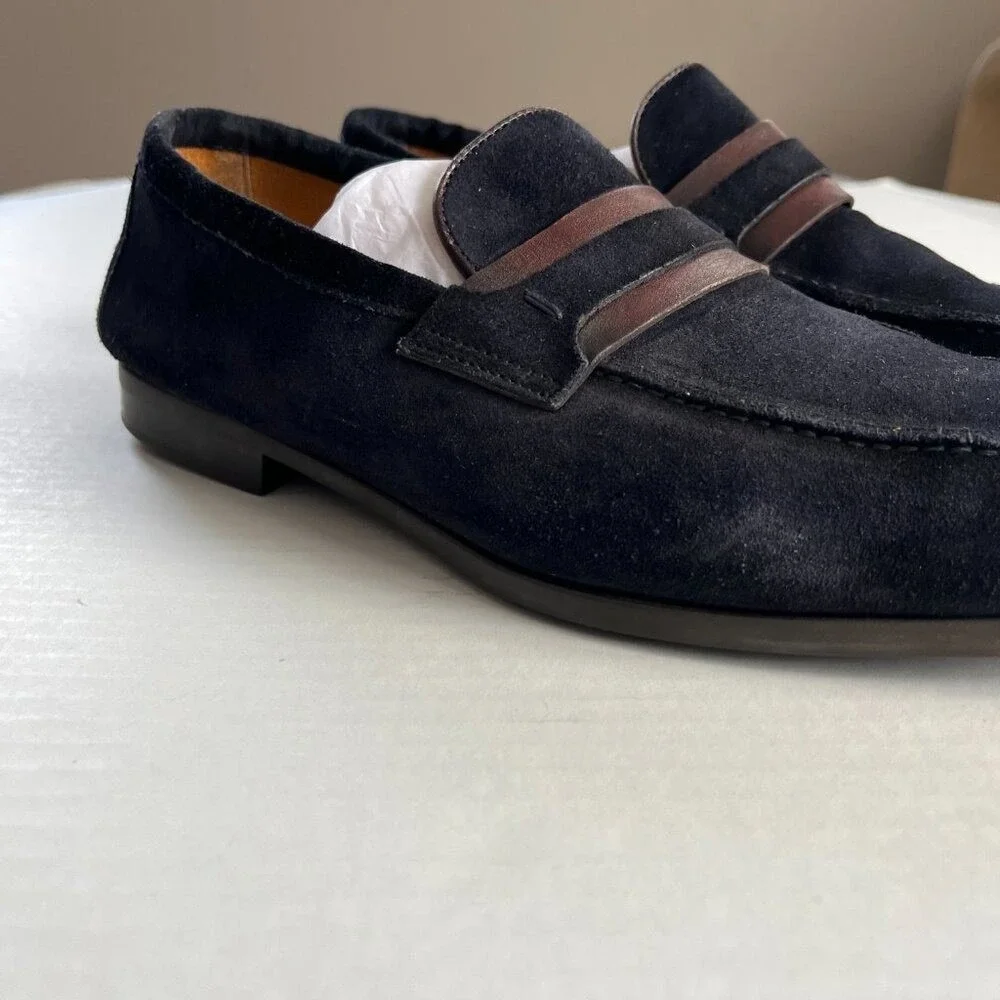 Magnanni Sz 9 Leather Daniel Loafer Men Navy Suede Slip On Flat Shoes